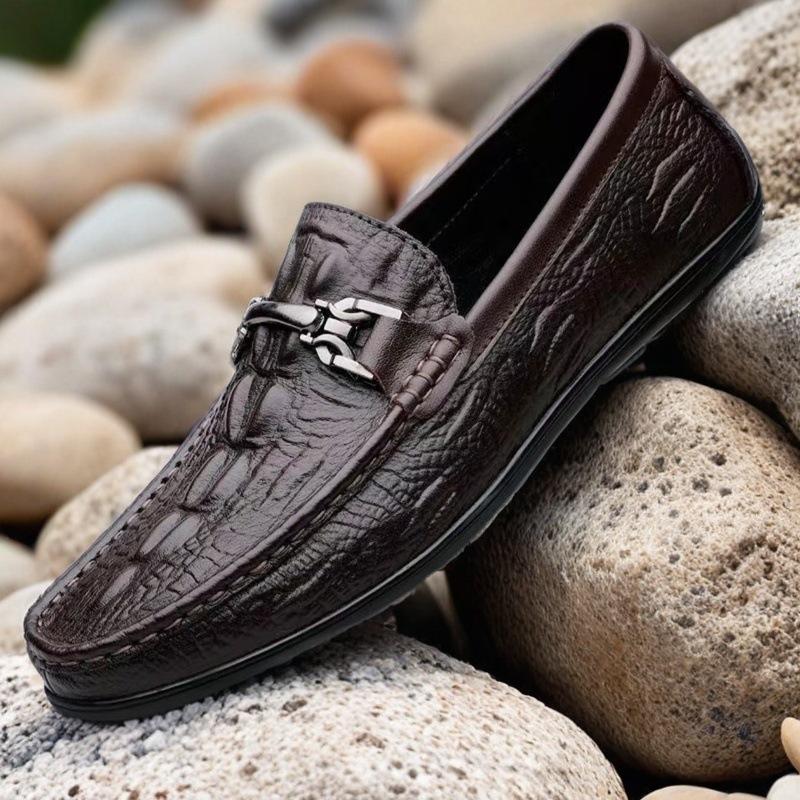 Leather shoes summer new high-end crocodile pattern beanie shoes business casual shoes driving shoes