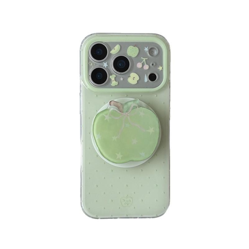 Summer Green Polka Dot Magnetic Stand & Double Layer Phone Case for iPhone 14, 15, 16, 17 Pro Max