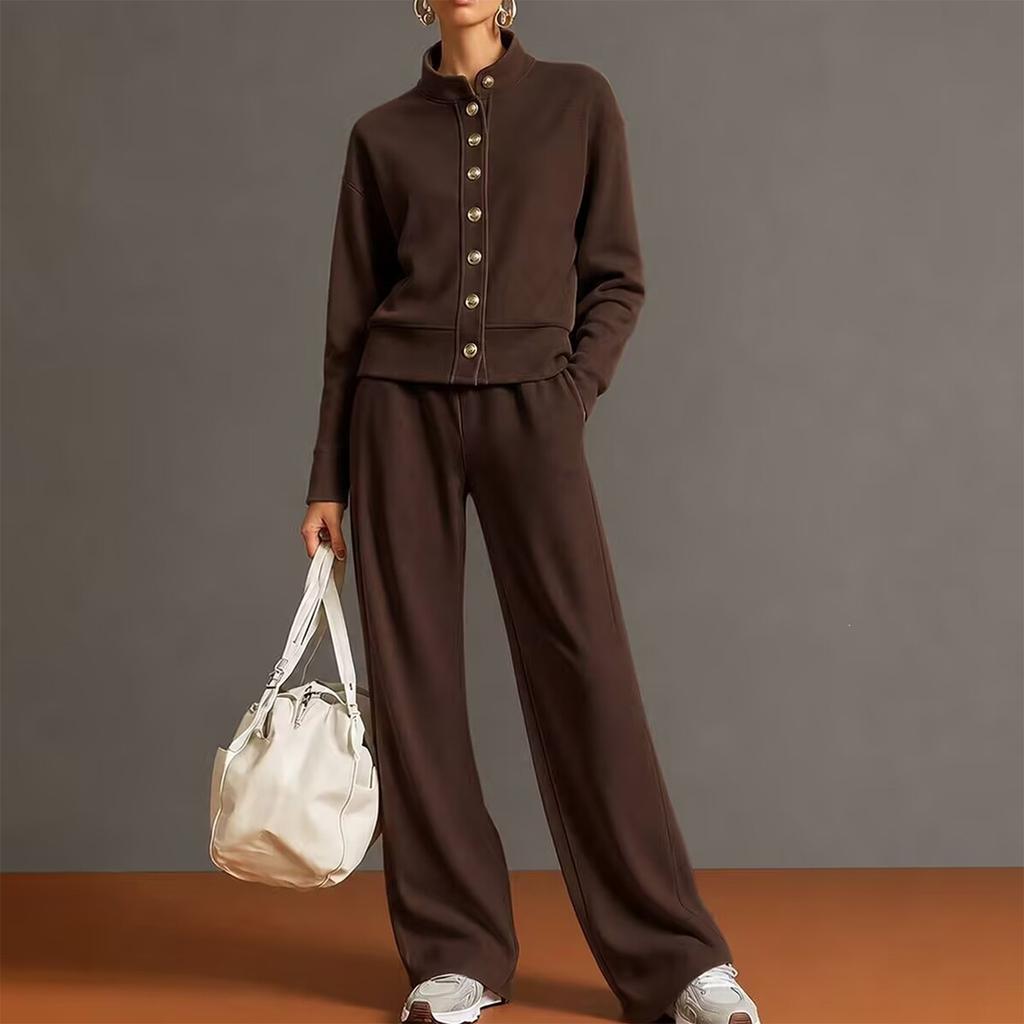 Women's 2 Piece Outfit Set Color Stand Collar Zip Up Hoodie Sweatshirt and Wide Leg Pants Casual Wear