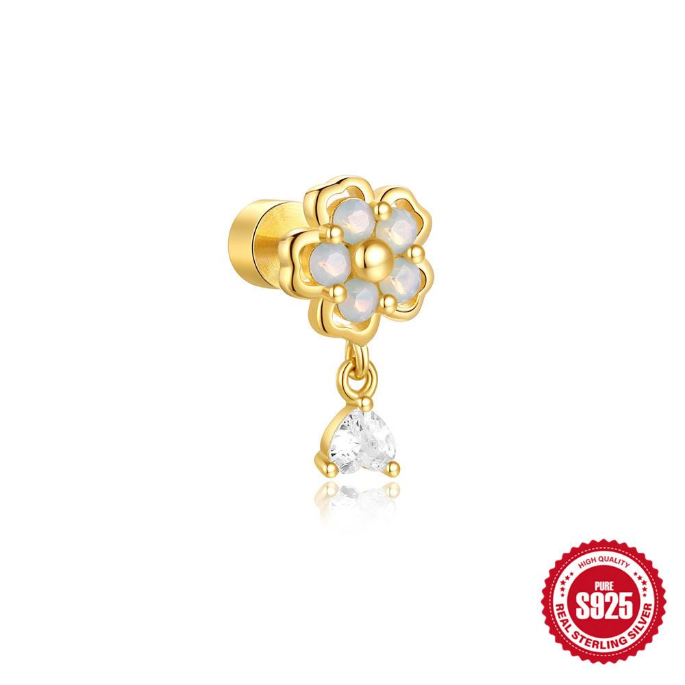 

Valentine S Day Series Love Opal Streamlined Chain Piercing Earrings Earrings Thick Bottom Flat Head Threaded Ear Bone Nails