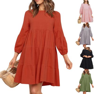 Vestido Feminino Manga Comprida Patchwork Solto Evasê