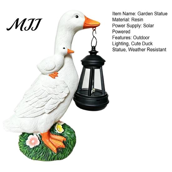 Outdoor Lighting for Garden Duck Statue with Solar Lantern, Cute Mom And Baby Sculpture Decorative Yard Art Lights Lamp, Waterproof Resin Light