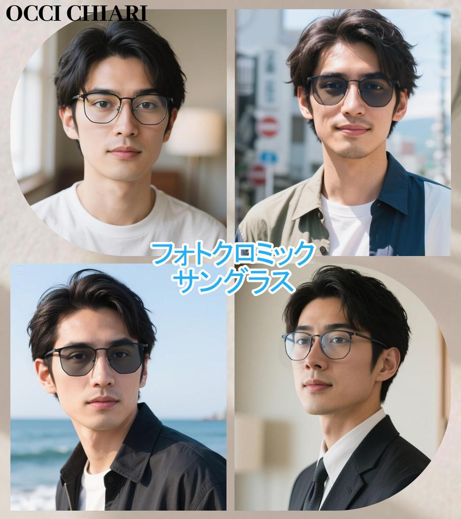 Metal Blue Light Blocking UV Large Polygonal Photochromic Suitable for Indoors PC Business Casual UV Protection Black Frame [OCCI CHIARI] Men's