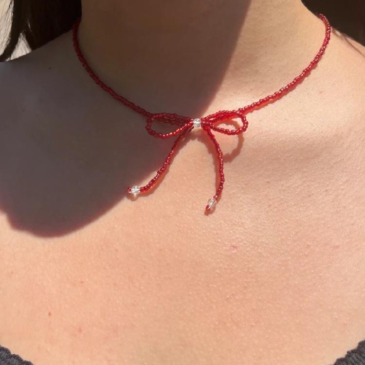 Bowknot Pendant Necklace Colorful Bow Beads Collarbone Chain Versatile Neckchain