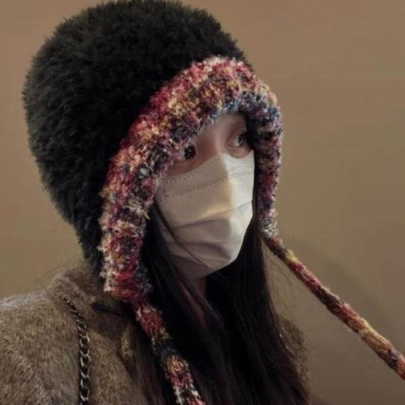 Women s Lovely Fur Winter Beanie Hat Color Line black
