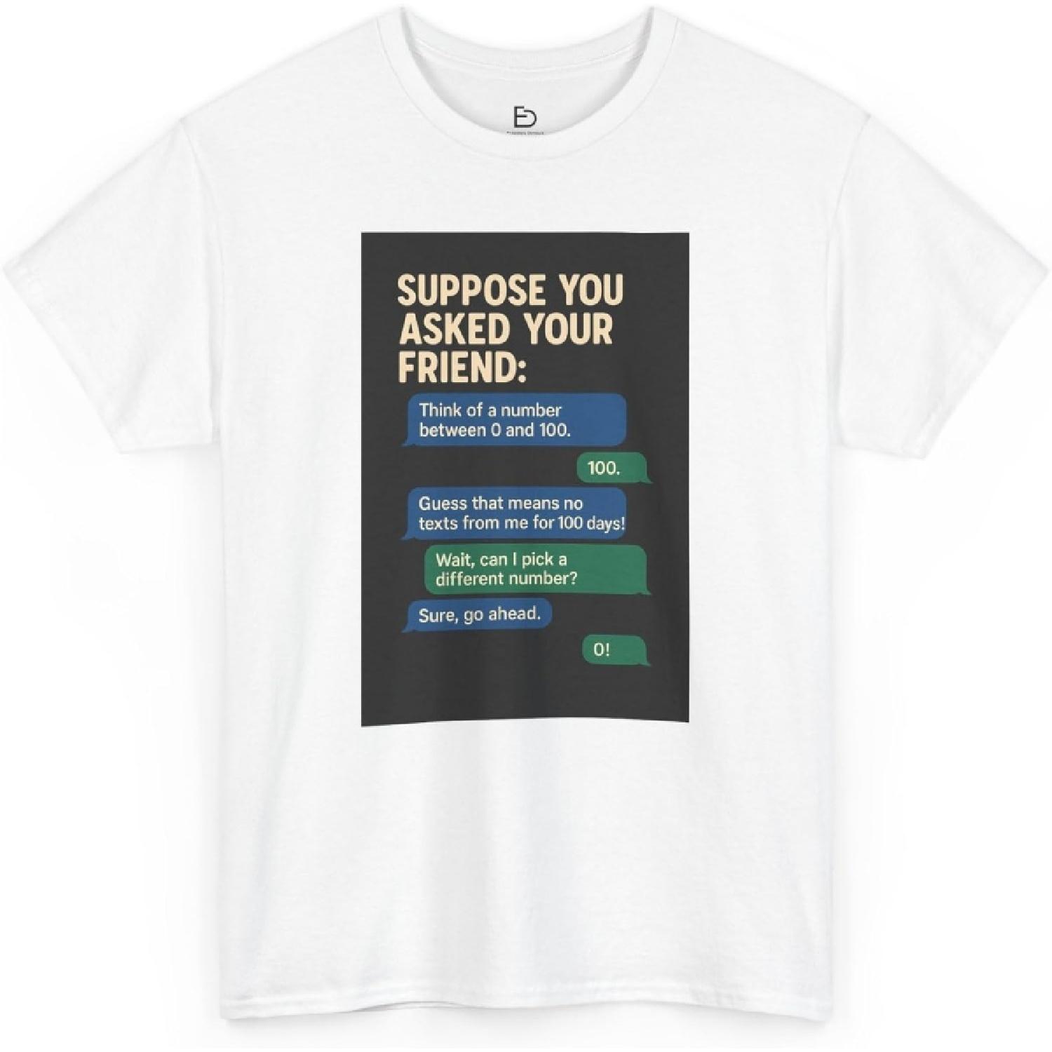 Suppose You Asked Your Friend Funny Number Game T Men Humorous Communication Scenario Shirt Everyday Wear White S