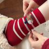 Red Color Women's Cotton Ankle Socks - Thick Soft Crew Socks For Cold Weather, Breathable & Warm