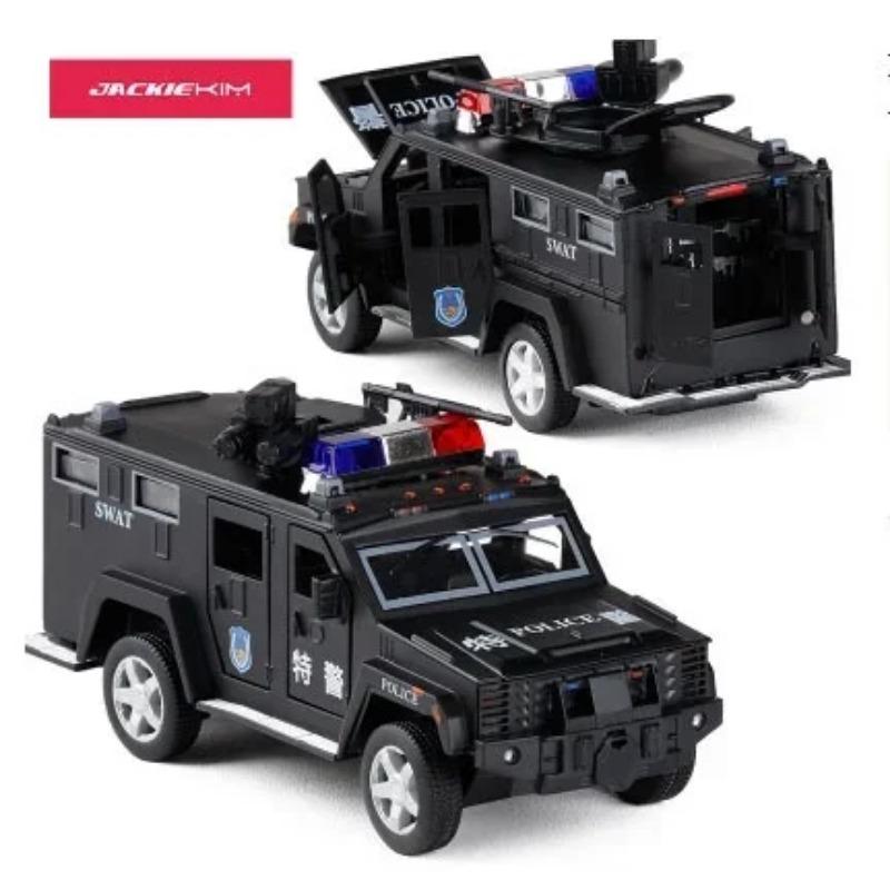 New 1:32 Police SWAT Anti-hijacking Armored Vehicle Truck Alloy Car Model with Musical Flashing Pull Back for Baby Toy чёрный