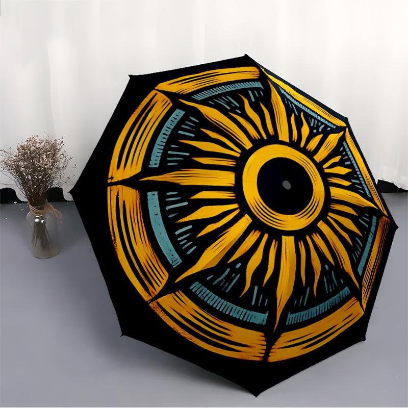 1pc Sunburst Mandala Automatic Open/Close Umbrella, Windproof, Folding Compact Umbrella with Lightweight Design for Women/Men058