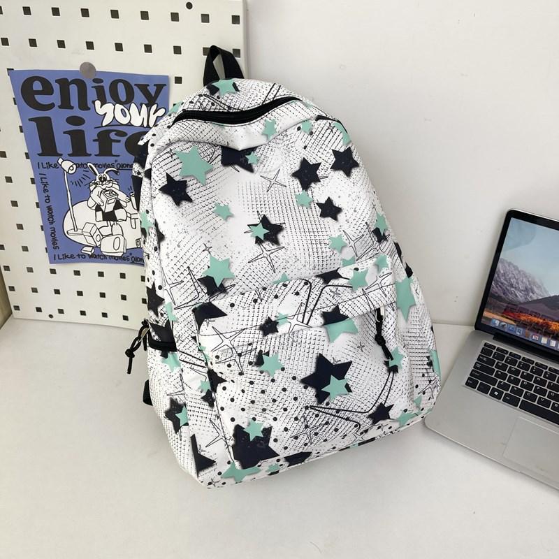 Schoolbag Casual Backpack Female Versatile Star Printed Student School Bag Female Couple Commuter Travel Backpack