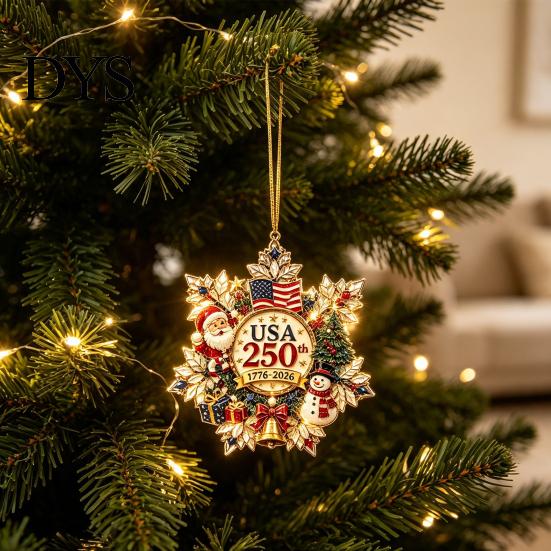 Acrylic Santa Pendant Decorations Christmas Hanging Ornament, Double Side Printed 250th Anniversary Festive Mantel Ornaments for Tree, 2D Flat Holiday
