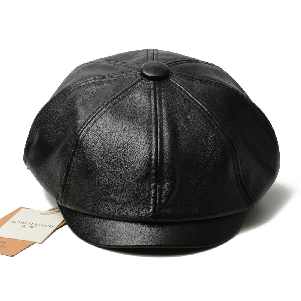 NORTHWOOD Luxury Synthetic PU Leather Beret Hat for Men Women 58cm Retro Eight-Point Cap for Outdoor Autumn Winter Wear