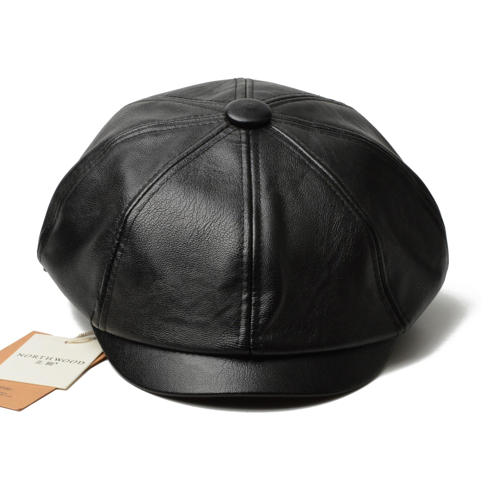 

NORTHWOOD Luxury Synthetic PU Leather Beret Hat for Men Women 58cm Retro Eight-Point Cap for Outdoor Autumn Winter Wear 58 cm чёрный