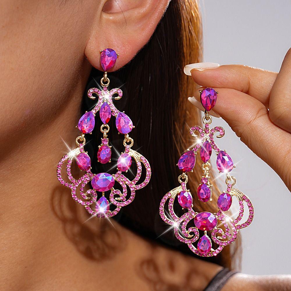 Vintage Style Rhinestone Teardrop Earrings Silver Post Ear Studs New Statement Earrings Daily Wear