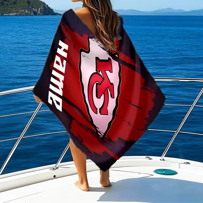 1PC Custom Name Beach Towel Kansas Fan Gear Beach Towel, Suitable for Camping, Travel, Beach Accessories, Super Absorbent, Family Gift