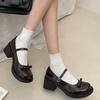 Fashion Mary Jane 2025 French High-heels New Bow Leather Shoes Round Toe British Style Women's Shoes Fashion Comfortable Buckle Pumps