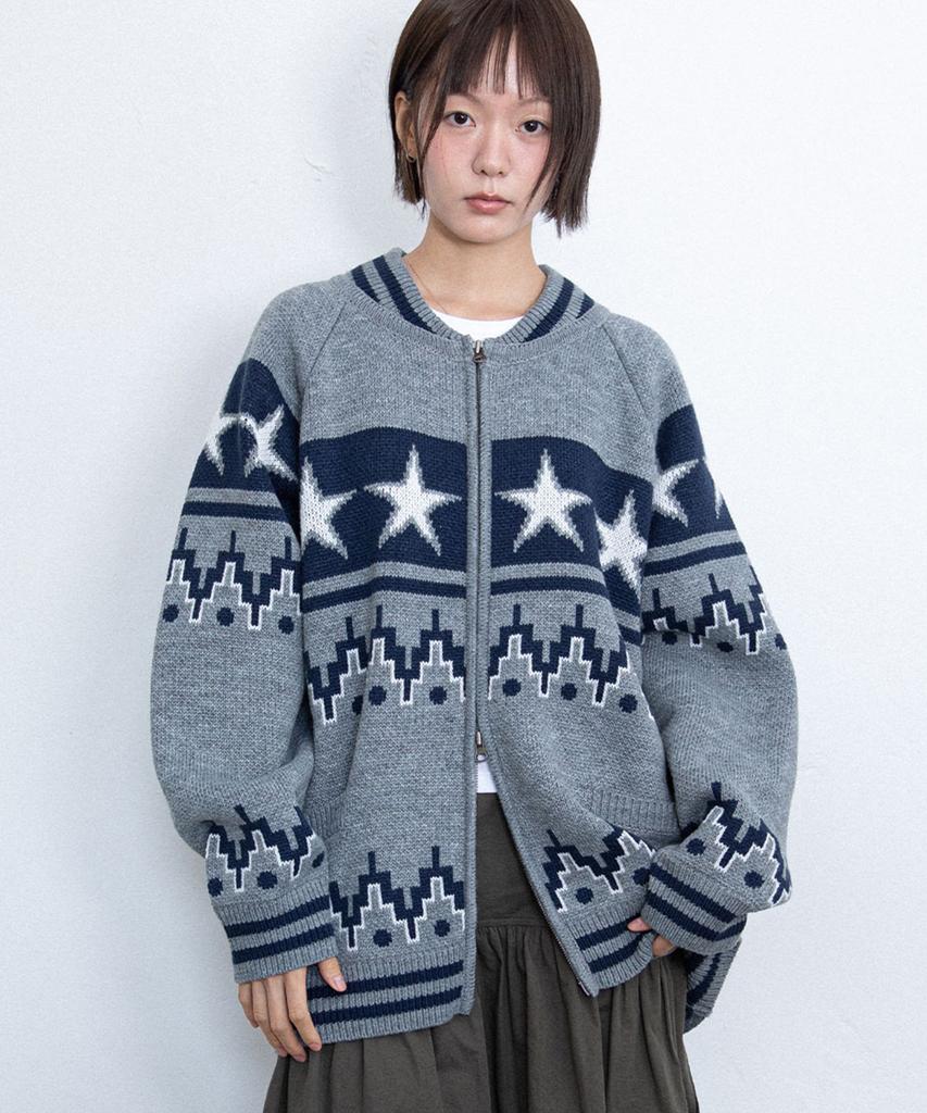 ISTKUNST Star Cowichan Knit Cardigan_Grey(Ik2Ffmk680A)
