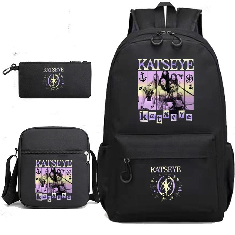 Katseye Estuche de Lápices Musicales Bolsa de Almuerzo Mochila Set de 3 Materiales Escolares para Estudiantes Adolescentes Gran Capacidad Resistente al Agua Portátil