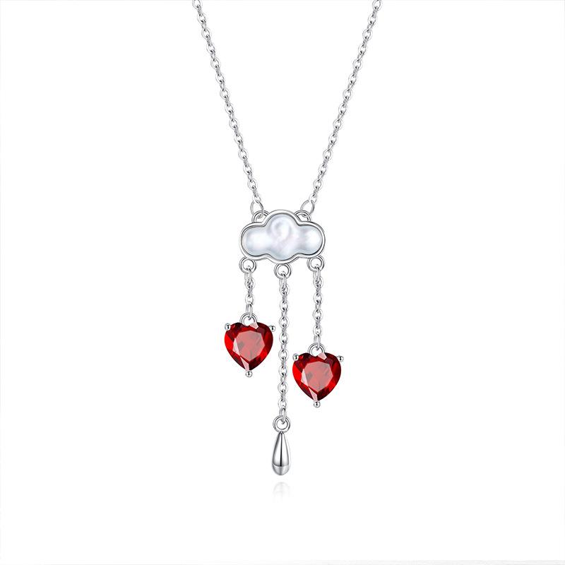 S925 sterling silver cloud fritillary necklace inlaid with natural crystal topaz love fringed collarbone chain niche silver jewelry 925 silver