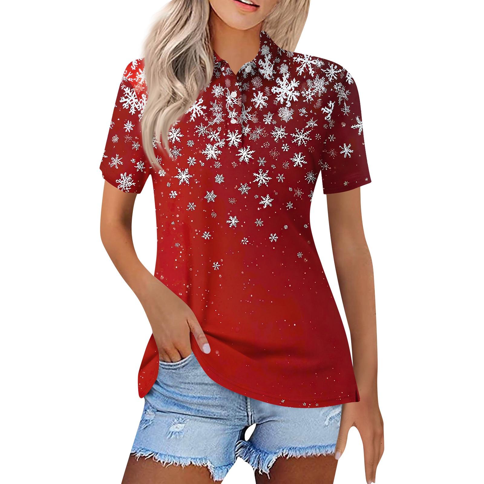 

Женская модная повседневная рубашка с лацканами и короткими рукавами с рождественским принтом, женские топы на пуговицах XL винный
