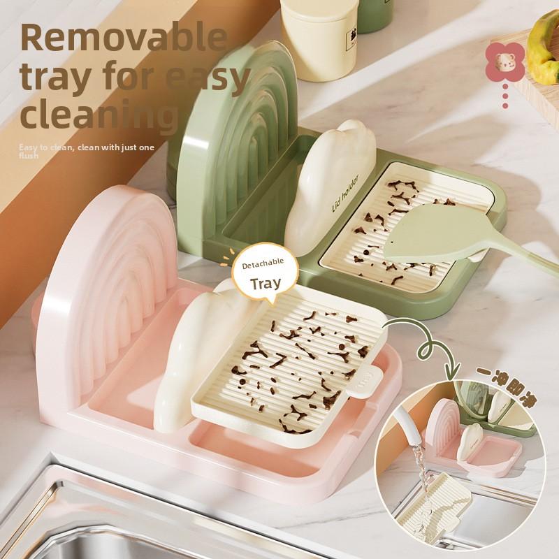 Modern Simplicity Plastic Sucker Pot Cover Rack for Kitchen Storage