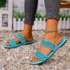 African one-word with flat bottom sequin round head women's cool slippers summer leisure beach fish mouth flat bottom women
