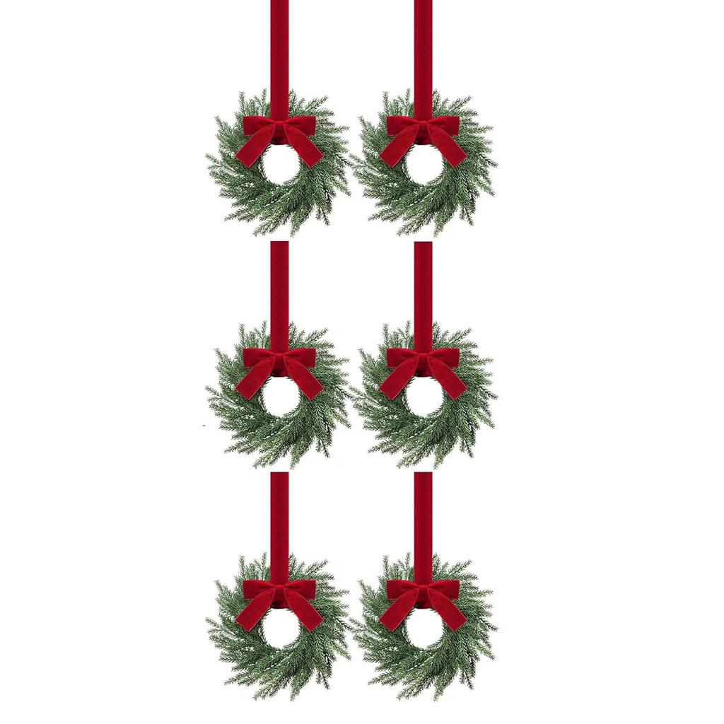 Christmas Kitchen Cabinet Wreaths With Plaid Bow Ribbon Hanging Cabinet Doors Wreaths Decorative For Kitchen Window Outdoor Indoor Holiday Decor