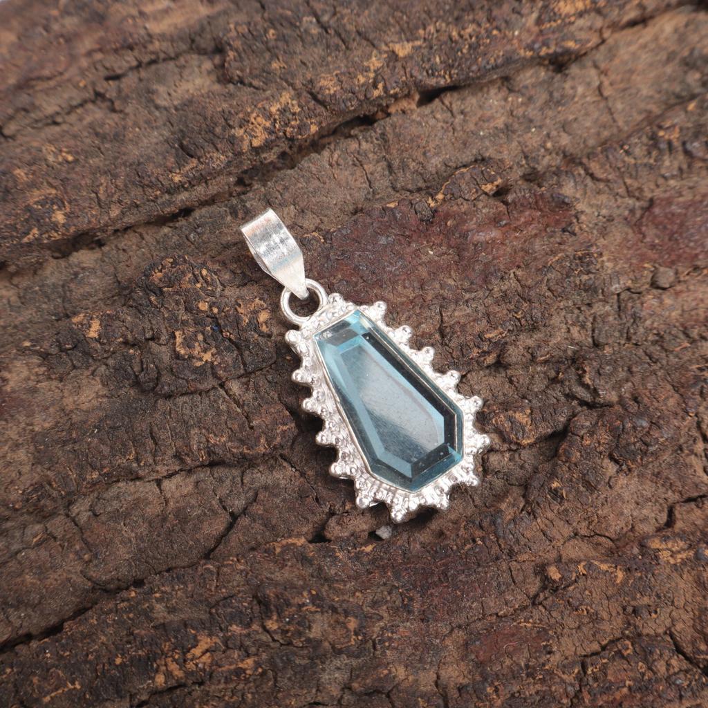 Coffin Sky Blue Topaz Stone 925 Sterling Silver Daughter Gift Birthday Pendant PP-54-5