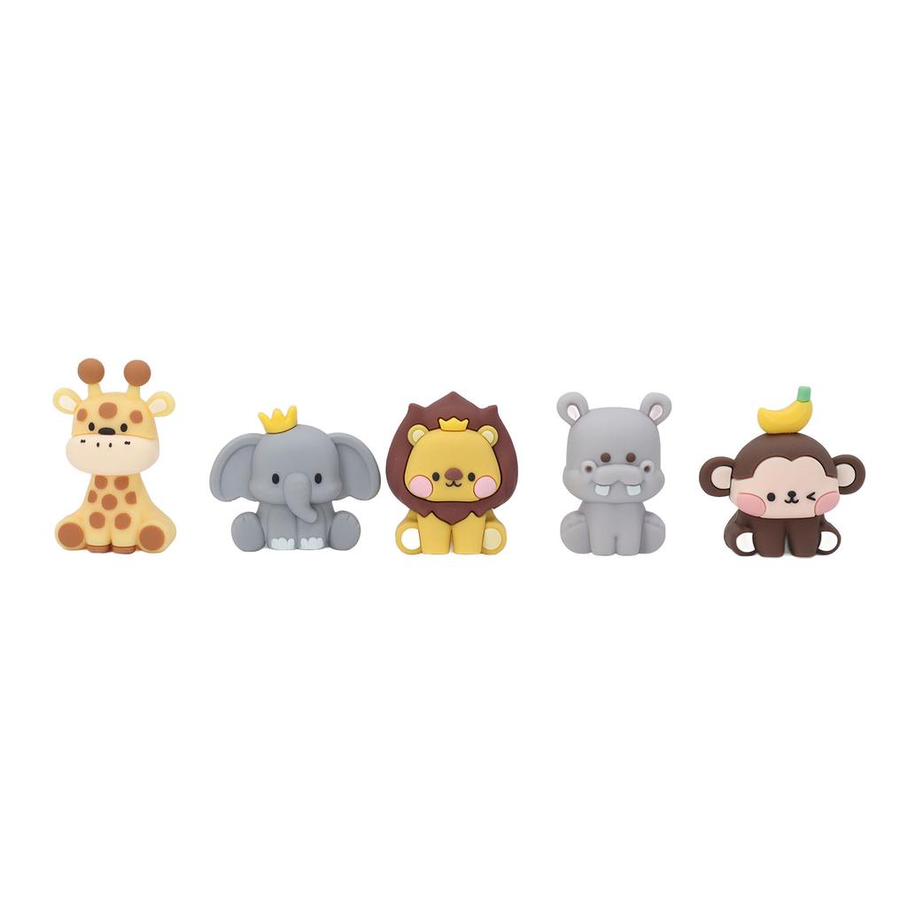 5Pcs Jungle Animal Cake Toppers Safari Figures Cute Decoration Monkey Elephant Giraffe Hippo Lion