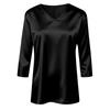Women's V-neck Three-quarter Sleeve Satin Shirt Top, Lightweight For Spring And Summer