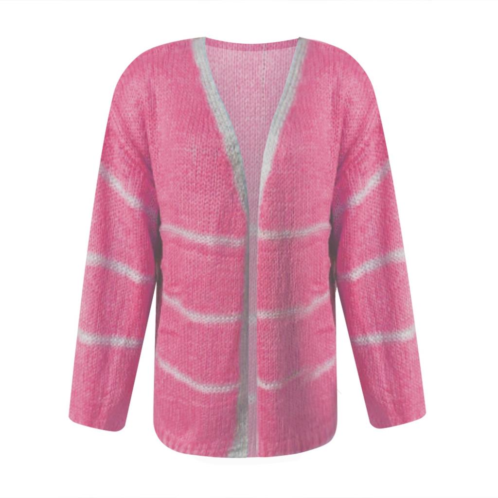 Damen Langarm Weicher Lässiger Farbblock Strickpullover Oberbekleidung Mantel Strickjacke