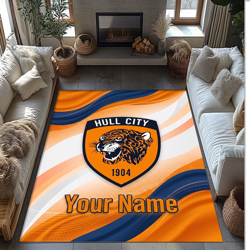 Hull FC Crystal Velvet Rug, Custom Name Text Personalized Non‑Slip Floor Mat for Home Decor Gift