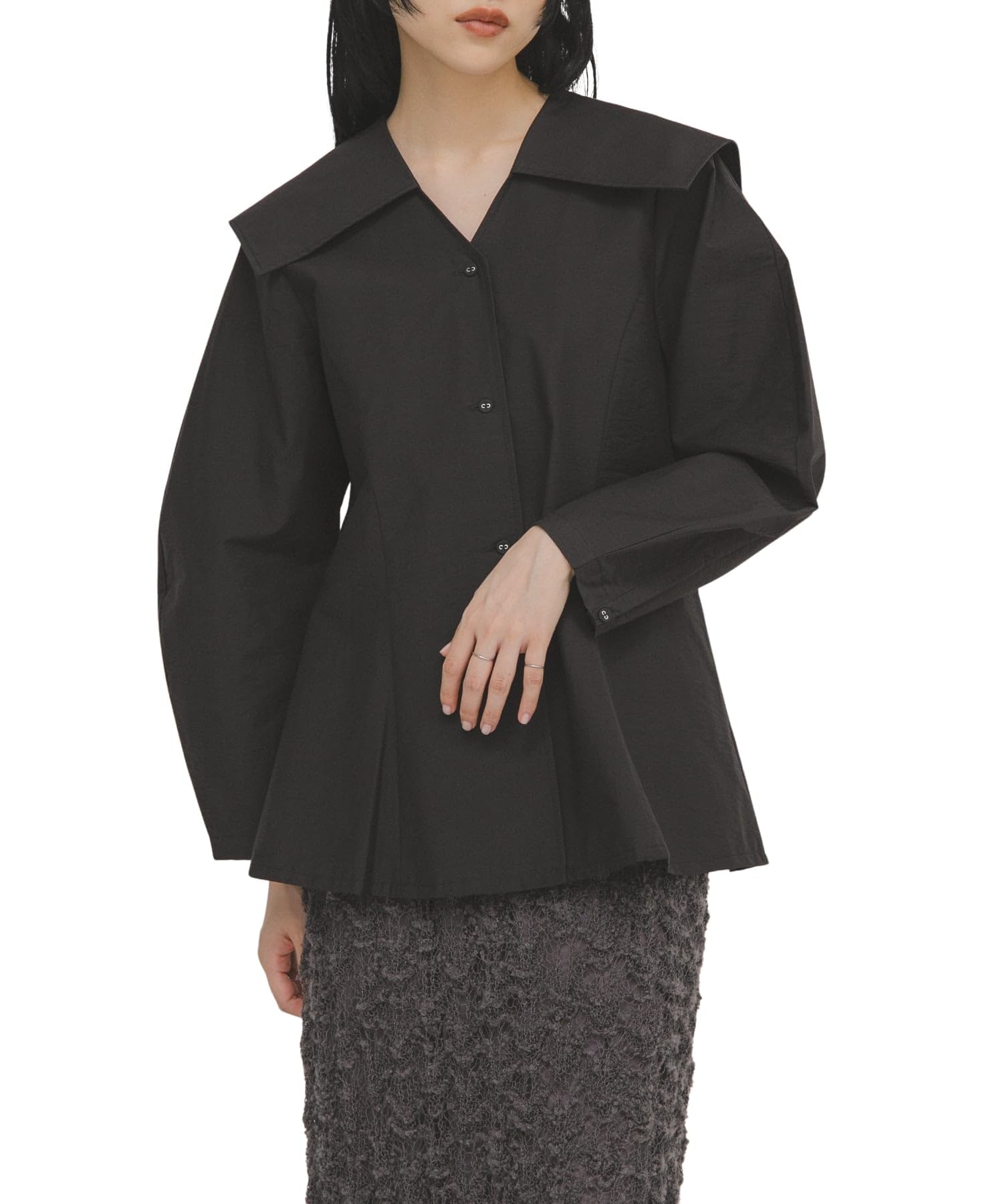 

[KBF] Shirts & Blouses Sailor Collar Shape Blouse Women s KBA6-23R100 BLACK One