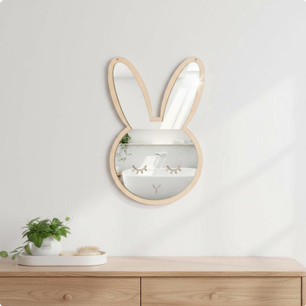 Specchio Autoportante a Forma di Animale con Cornice in Legno, Design Creativo da Parete, Decorazione per Asilo per Bambini,