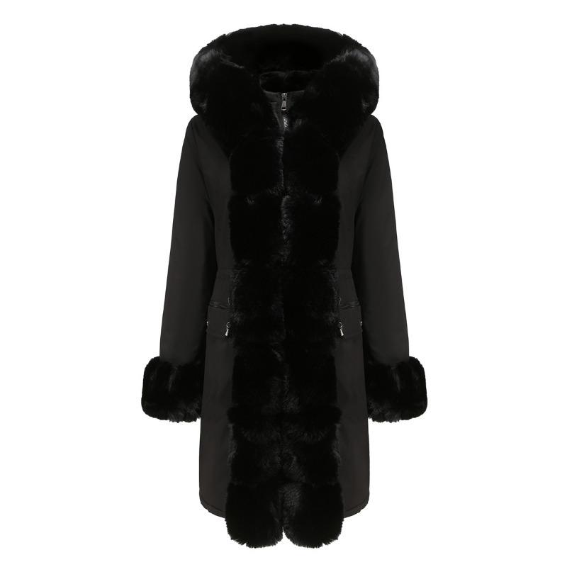 

Женская осенне-зимняя бархатная хлопковая куртка с меховым воротником, теплая куртка-пирожок 2 L чёрный