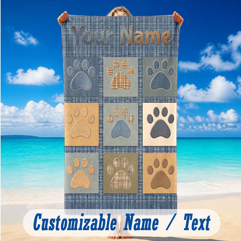 Dog Theme Beach Towel Personalized Custom Name & Text Soft Quick Dry Beach Towel for Swimming Travel