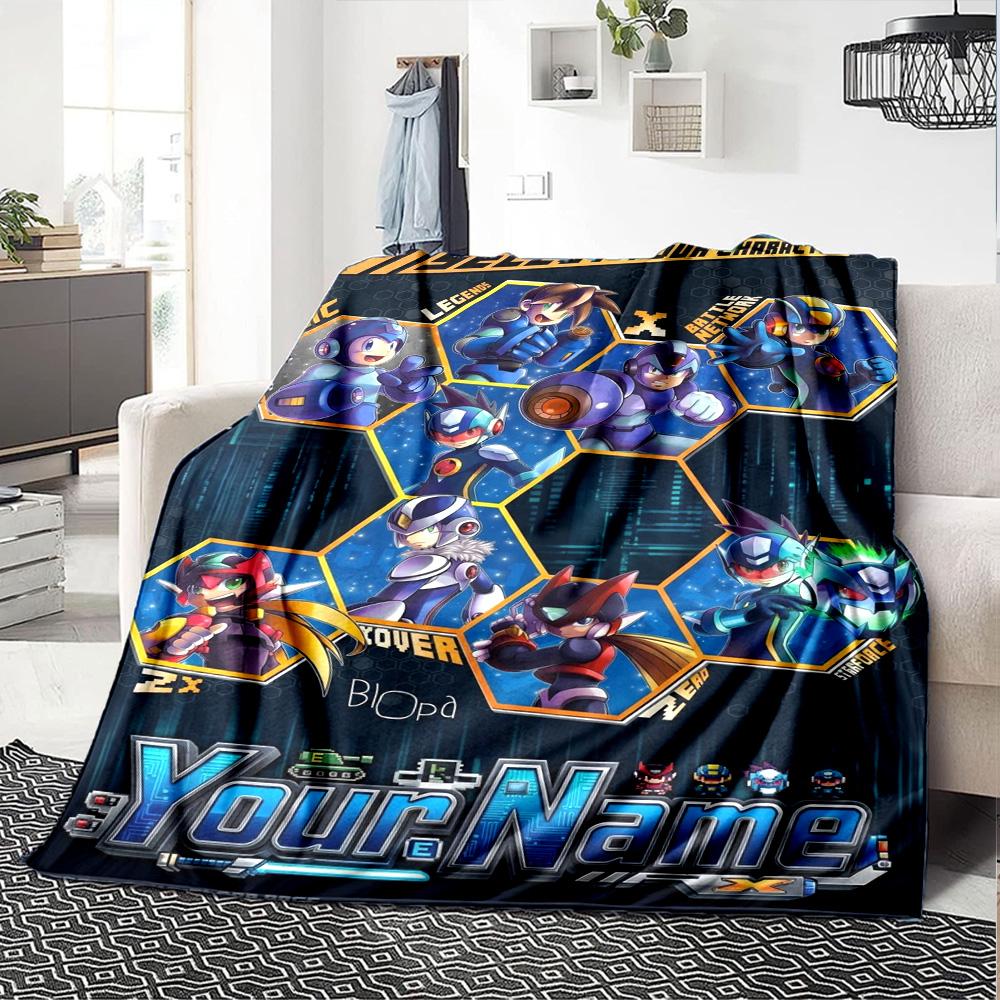 Name Custom Mega man Print Flannel Blanket High Quality Warm Comfortable Cover for All Seasons Perfect for Gifts Home Decor