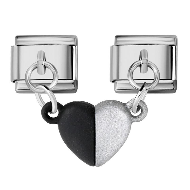 Removable Magnetic Attraction Cute Heart Italian Charm Link Buckle Stainless Steel Bracelet  Diy Making Beads Jewelry