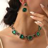 Exaggerated Luxury Rhinestone Green Red and White Earrings Necklace Set Earrings