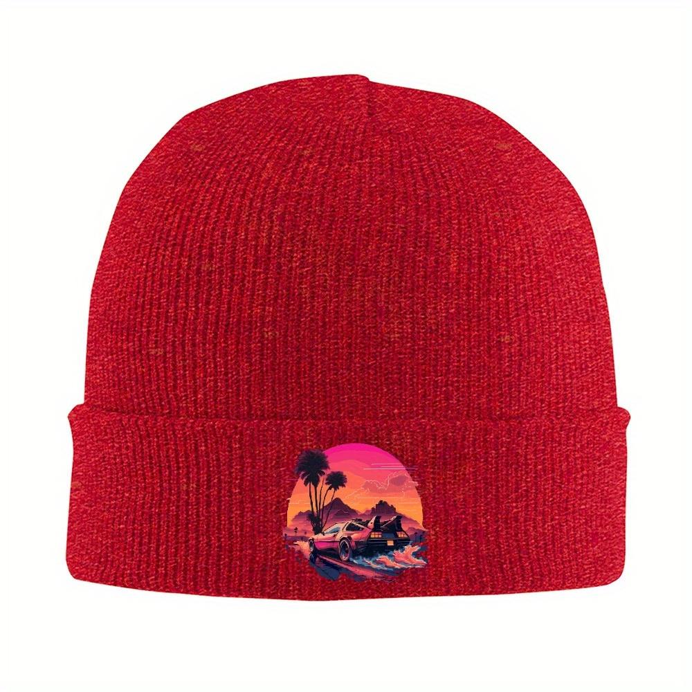 Pc Synthwave DeLorean Back To The Future Knitted Hat Beanies Winter Hats Warm Acrylic New Movie Film Series Cap for Unisex Women G