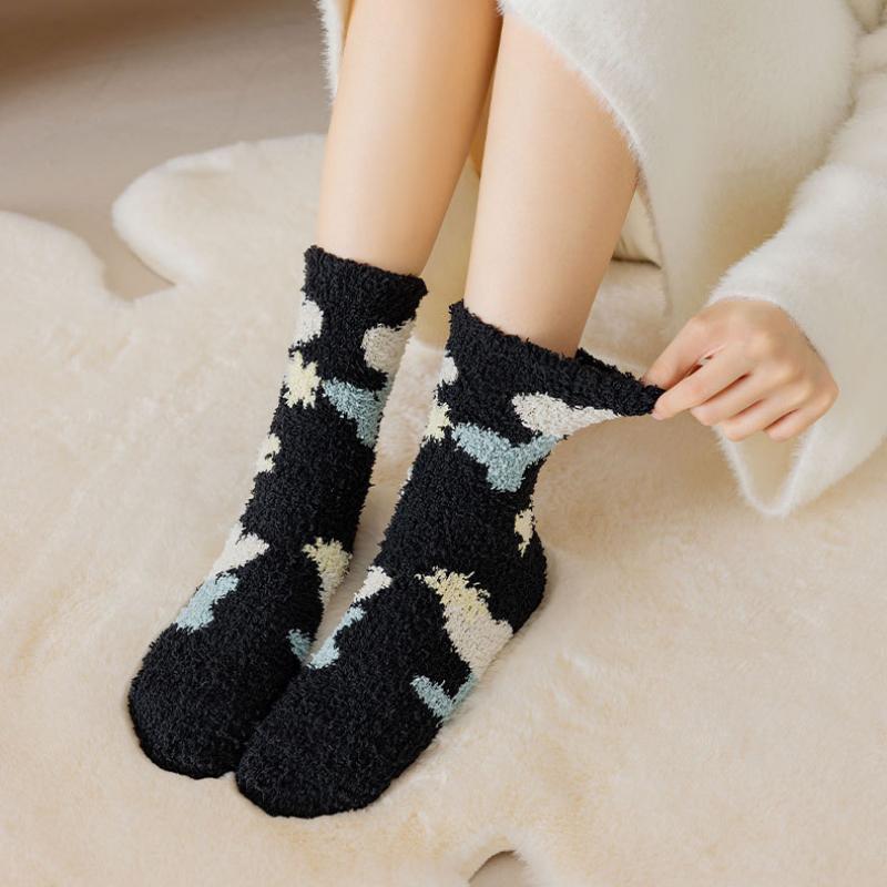Women Candy Warm Socks Lady Heart Pattern Kawaii Thick Coral Fleece Warm Tulip Flower Winter Cotton Casual Socks Female