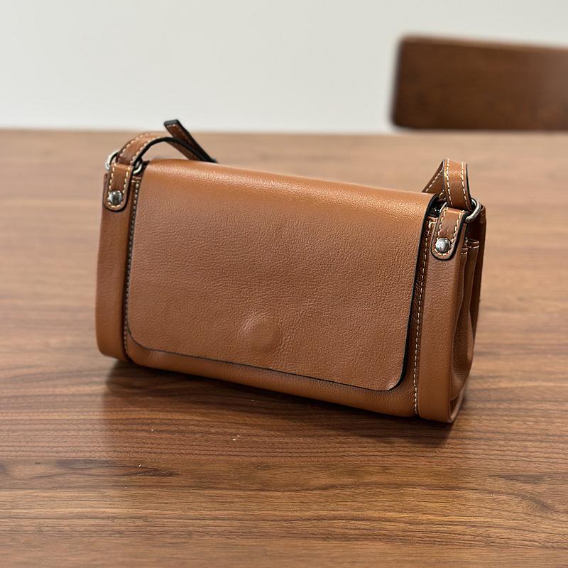 Johnature Echte Leder Damen Tasche Retro Postboten Tasche Vielseitig Weiches Rindsleder Einfarbige Umhängetasche