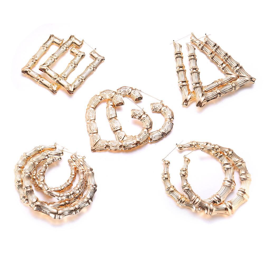 

Exaggerated Gold Big Circle Bamboo Hip-Hop Street Dance Earrings