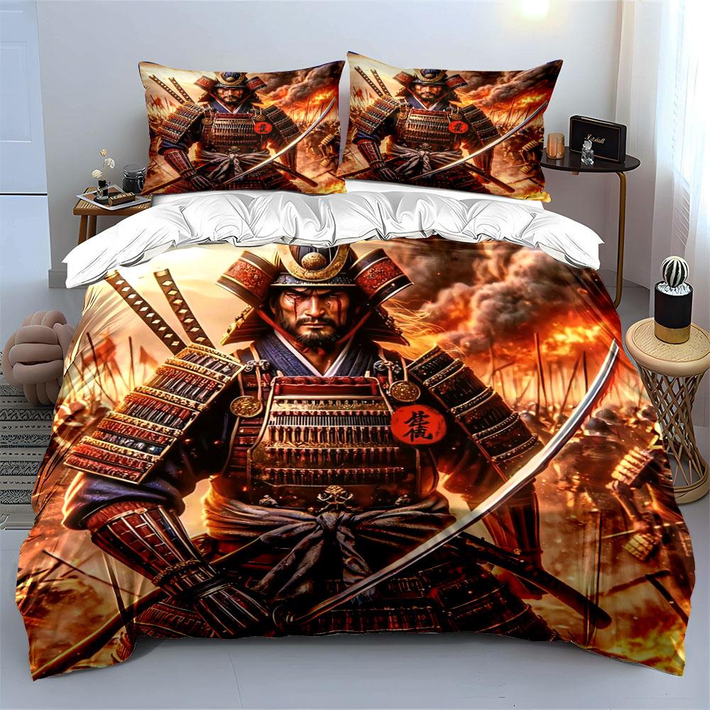 Samurai Armor Themed Three-Piece Set Bedding Set with 1 Duvet Cover 2 Pillowcases Single Double King Queen, Gift