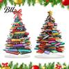 Bookshelf Decor for Readers Stacked Book Christmas Tree Ornament, 2D Flat Stacking Holiday Hanging Decoration, Literary Home Reading Theme Acrylic