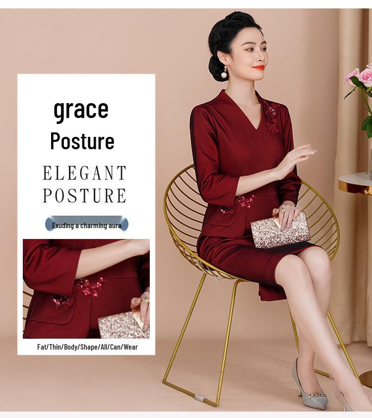 2025 Autumn Elegant Slimming Two-Piece Style Dress for Middle-Aged and Elderly Women