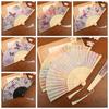 Elegant Silk Material Vintage Silk Folding Fan Chinese Style Bamboo Frame Hand Fan Vintage Dance Fan Dance Performance