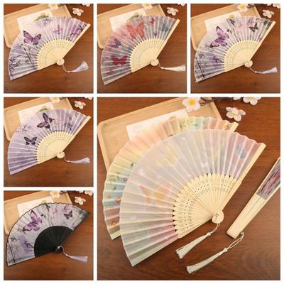 Elegant Silk Material Vintage Silk Folding Fan Chinese Style Vintage Hand Fan Bamboo Frame Dance Fan Home Decor