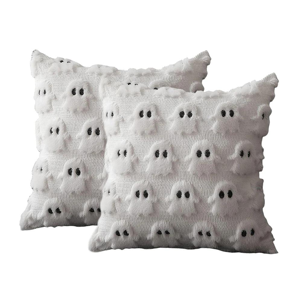 1/2PCS Halloween Ghost Pumpkin Pillowcase Washable Plush Soft Cushion Cover Comfortable Pillow Cover for Sofa Bedroom Home Decor