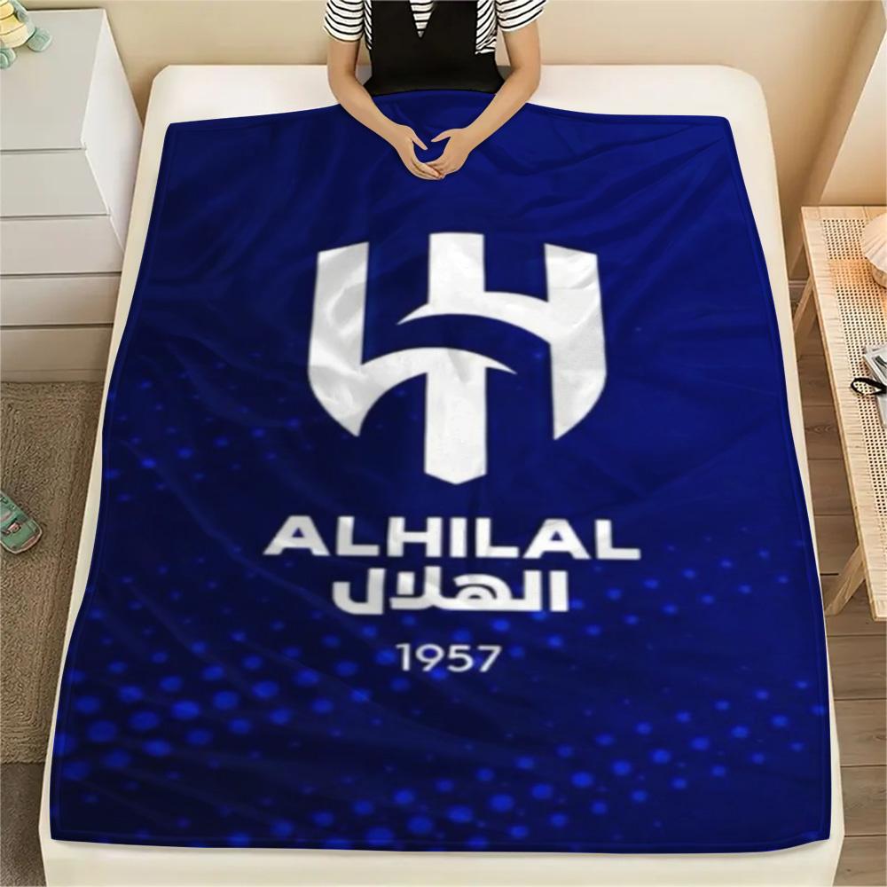 1Pc Al-Hilal Saudi Football Club Print Flannel Blanket High Quality Warm Comfortable Cover for All Seasons Perfect for Gifts Home Decor